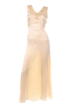 1930s Golden Silk Lace Vintage Embroidered Nightgown