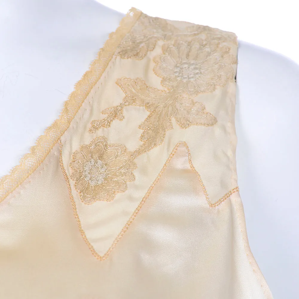 1930s Golden Silk Lace Vintage Embroidered Nightgown