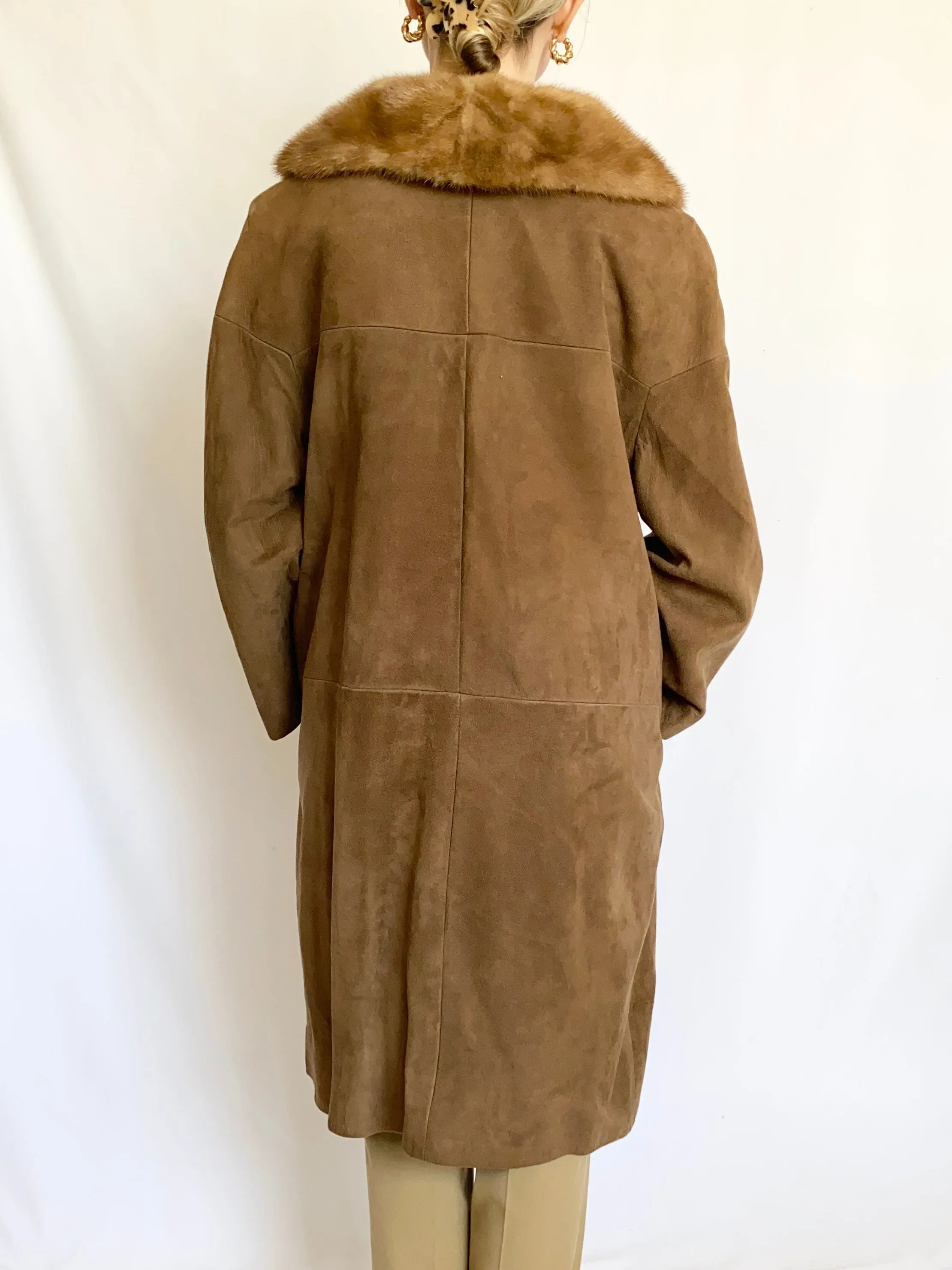 1960s Brown Mink Collar Trench Coat (M)