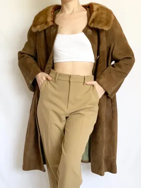 1960s Brown Mink Collar Trench Coat (M)