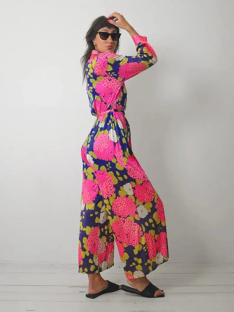 1960's Hydrangea Palazzo Jumpsuit