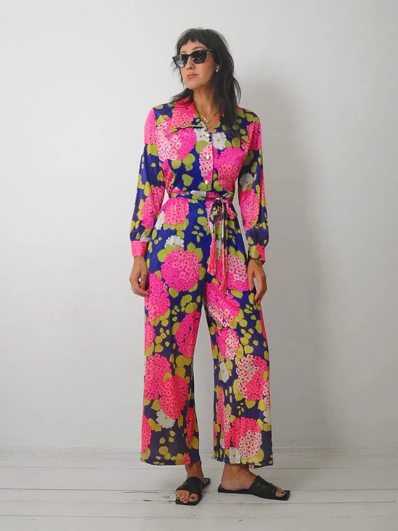 1960's Hydrangea Palazzo Jumpsuit