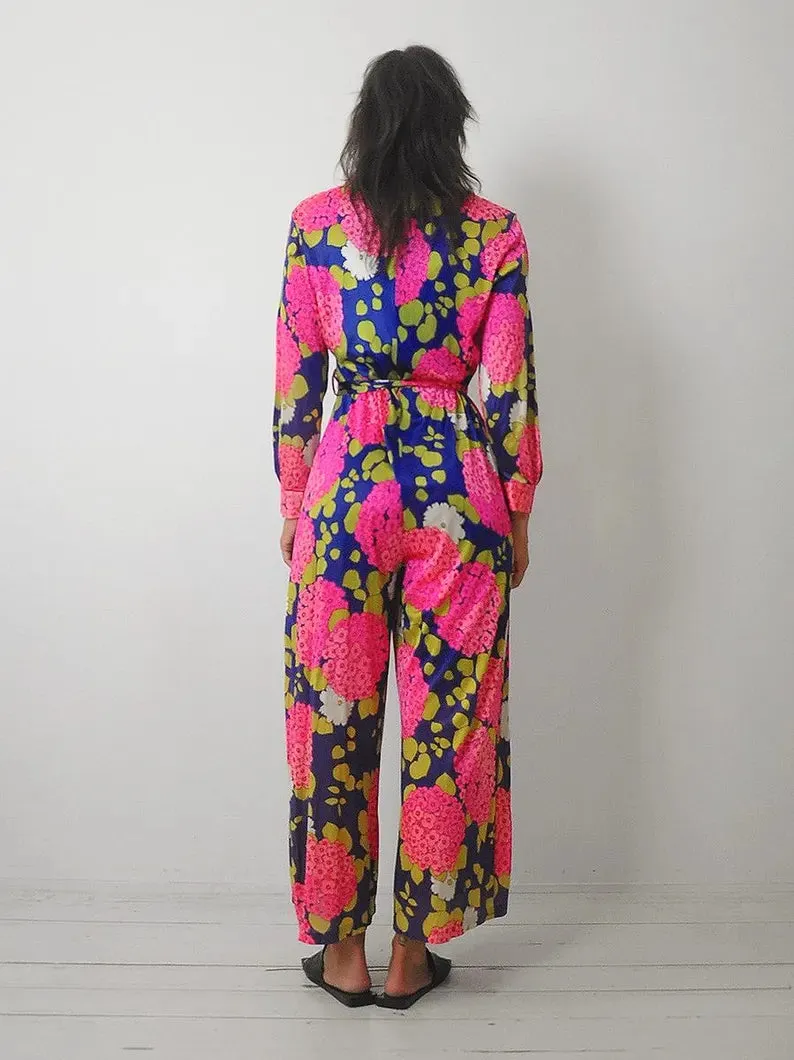 1960's Hydrangea Palazzo Jumpsuit