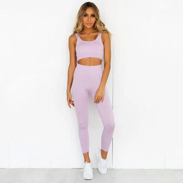 2 Piece Set Yoga Seamless Gym Yoga Women High Waist Sport Bra Top Fitness Clothing Sport Pants Leggings