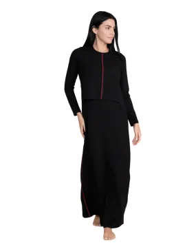 713 Red Exposed Stitching Black Cotton Nursing Nightgown