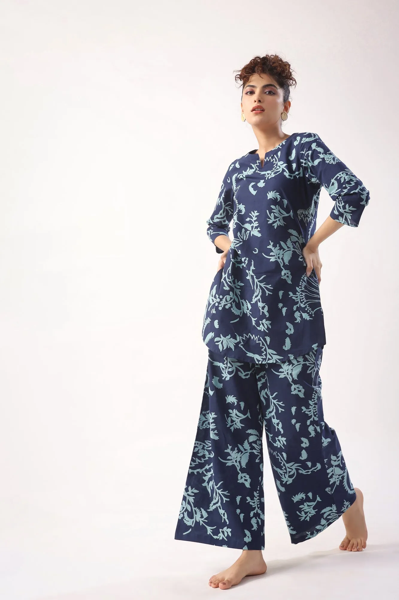 Abstract Art on Indigo Blue Palazzo Loungewear Set