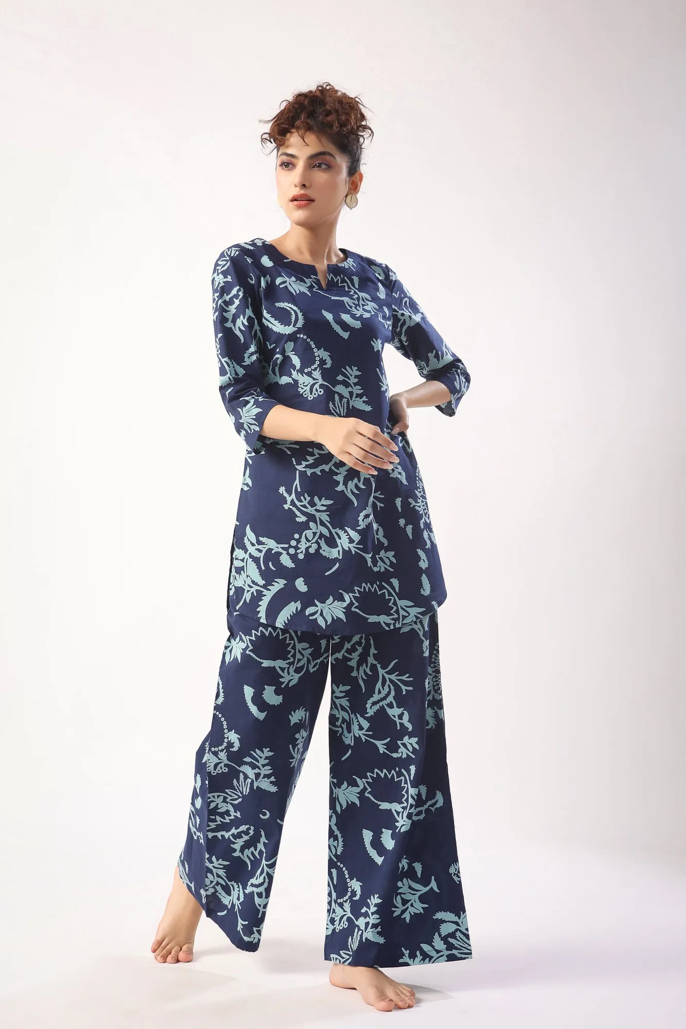 Abstract Art on Indigo Blue Palazzo Loungewear Set