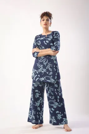 Abstract Art on Indigo Blue Palazzo Loungewear Set