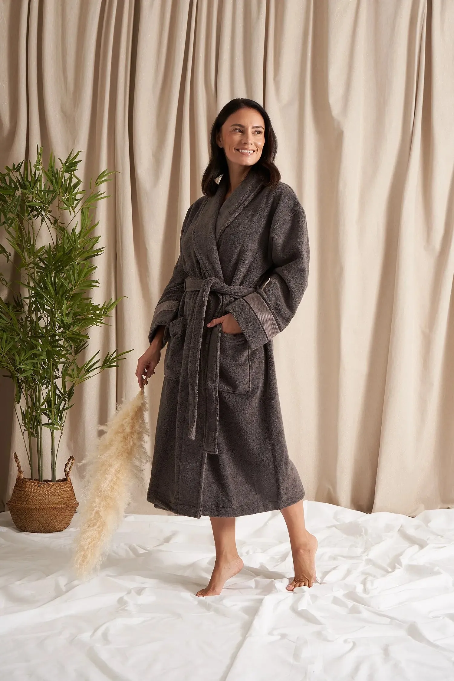 Bamboo Towelling Robe in Smoke Grey