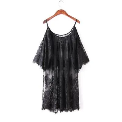 Black White Off Shoulder Lace Nightgown Women Sexy Spaghetti Strap Patchwork Lingerie Dress Sleepwear Sleepshirts Size S-Xl