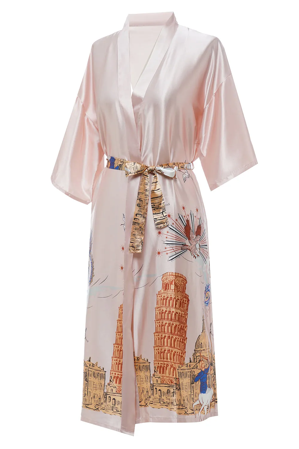 Blush Printed Bridal Satin Robe