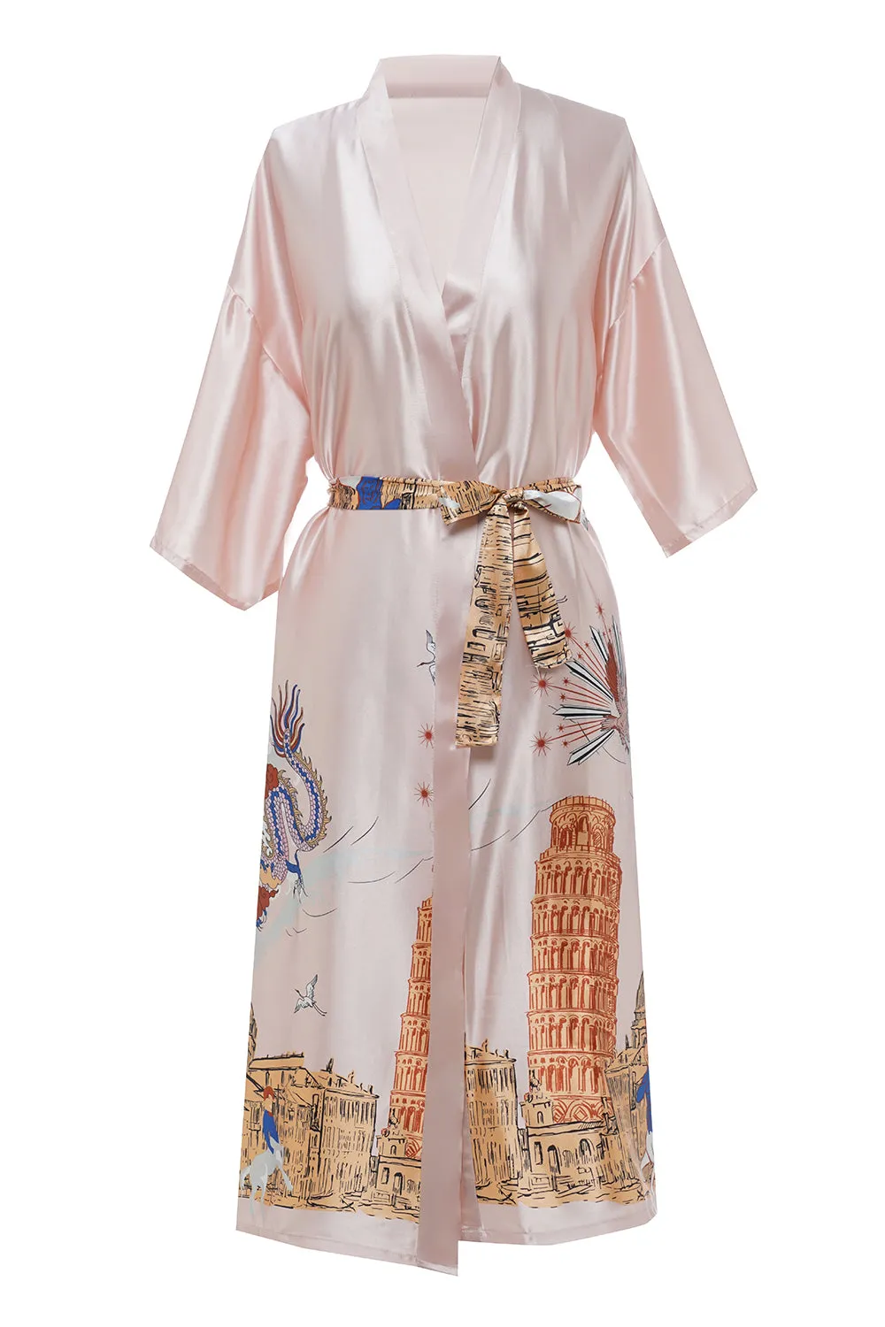 Blush Printed Bridal Satin Robe