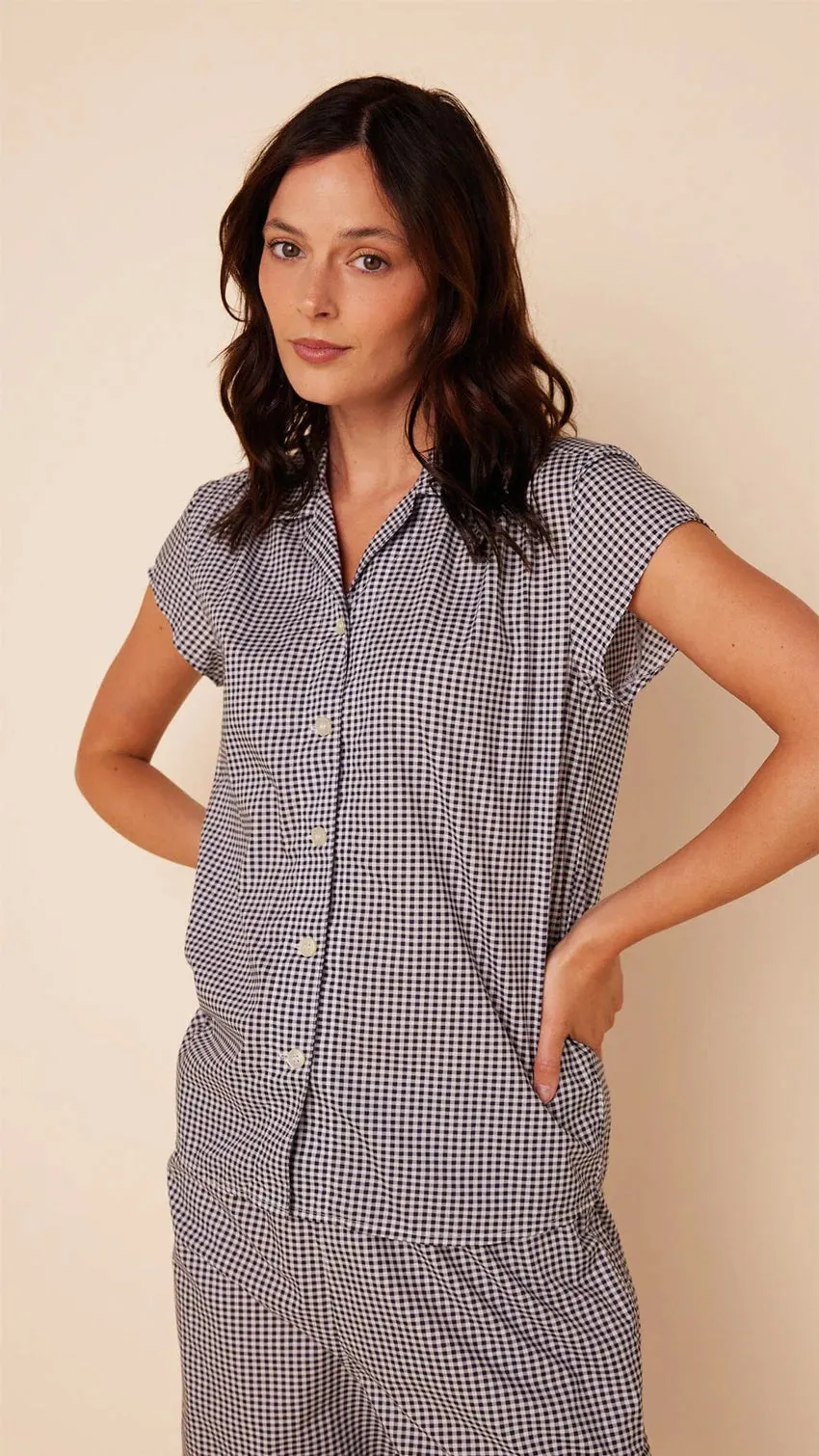 CAT'S PAJAMAS - CLASSIC GINGHAM LUXE PIMA COTTON CAPRIS PAJAMA