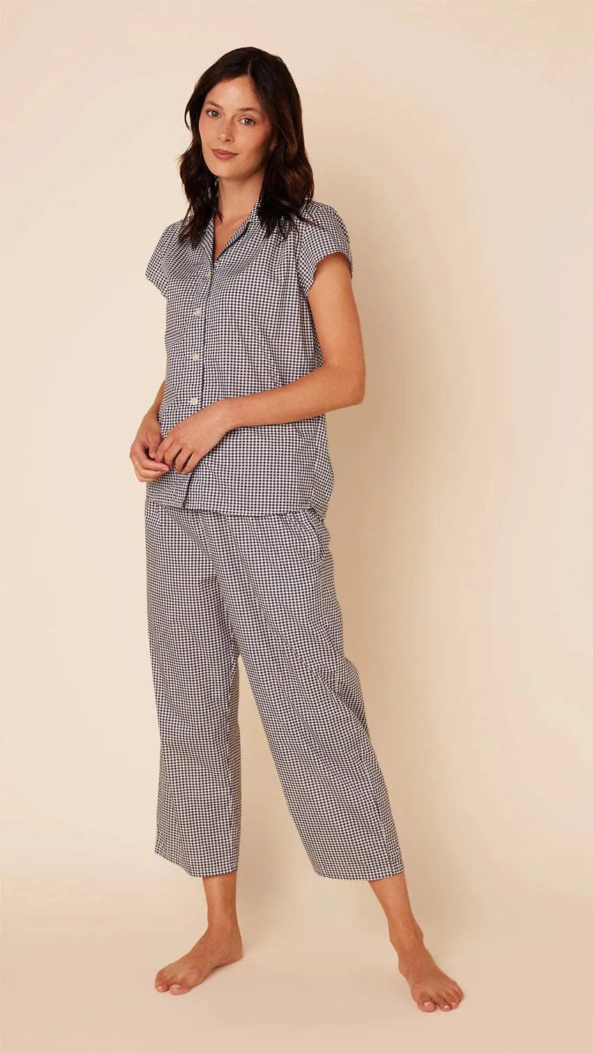 CAT'S PAJAMAS - CLASSIC GINGHAM LUXE PIMA COTTON CAPRIS PAJAMA