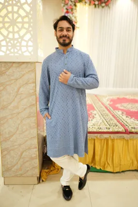 Cobalt Blue Sequined Kurta Pajama