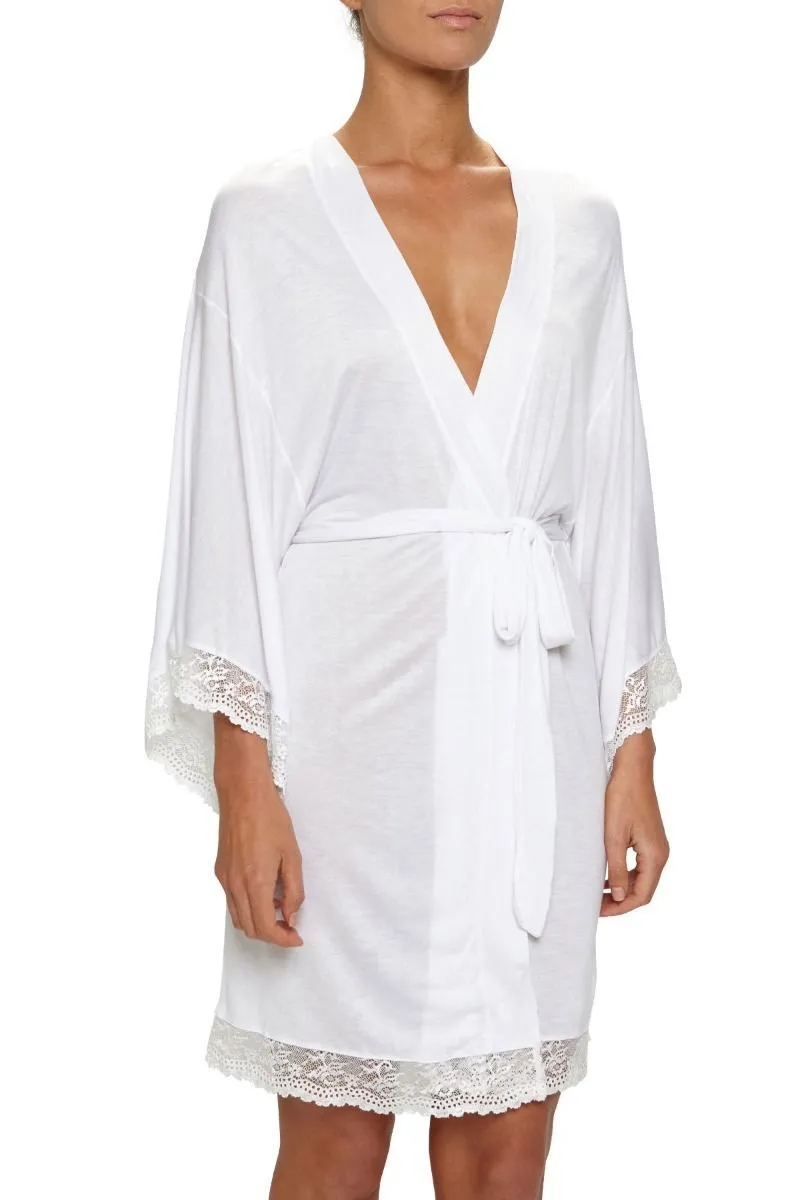 COLETTE Kimono Robe with Lace in White