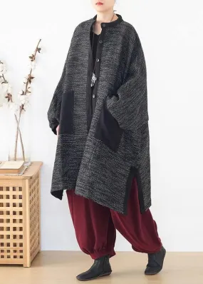 Cozy side open knit sweat tops plus size clothing black big pockets sweater coat