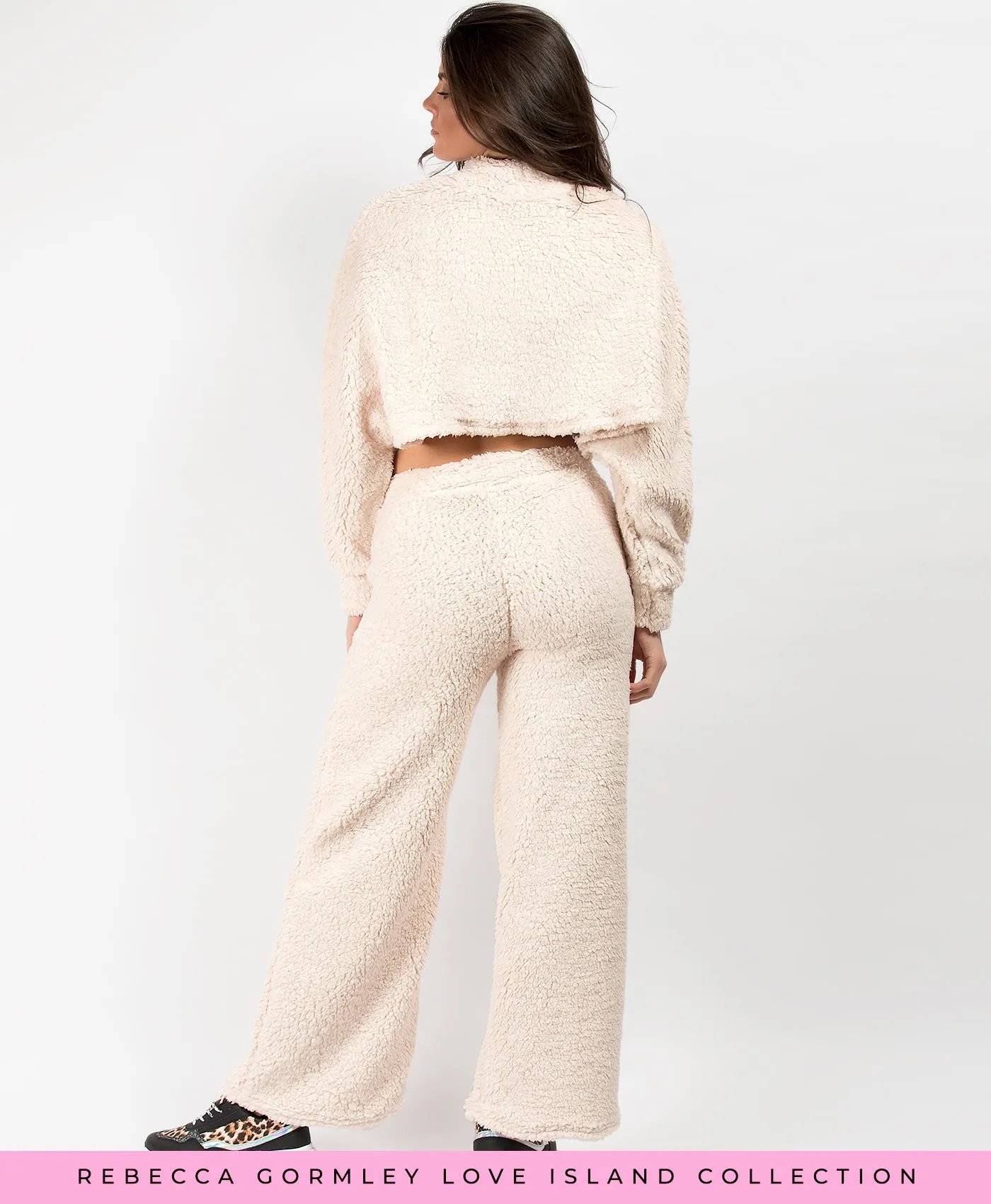 Cream Teddy Fur Top & Wide Leg Trouser Loungewear Co Ord Set