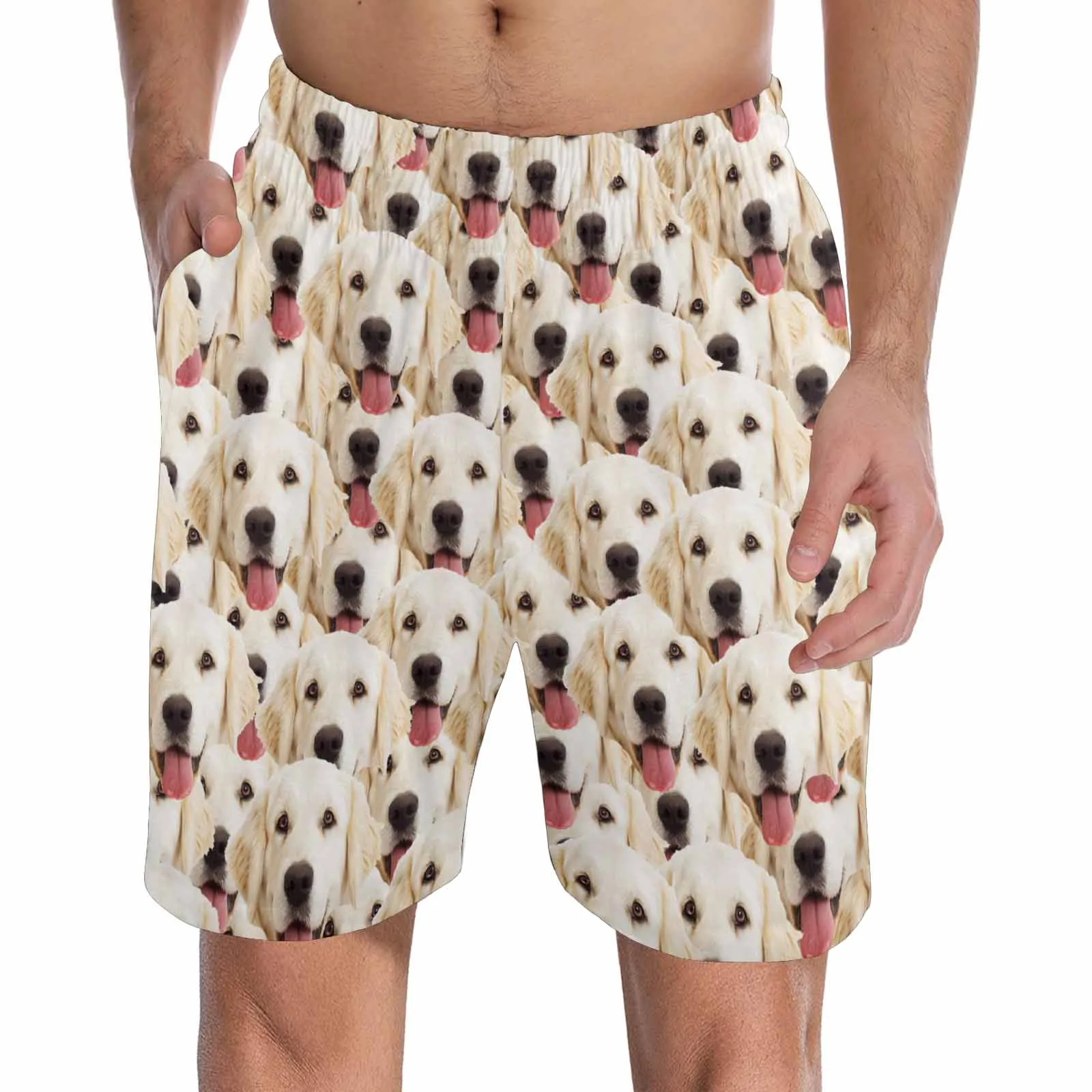 Custom Face Men's Pajama Shorts Personalized Dog Smiley Face Sleepwear Shorts