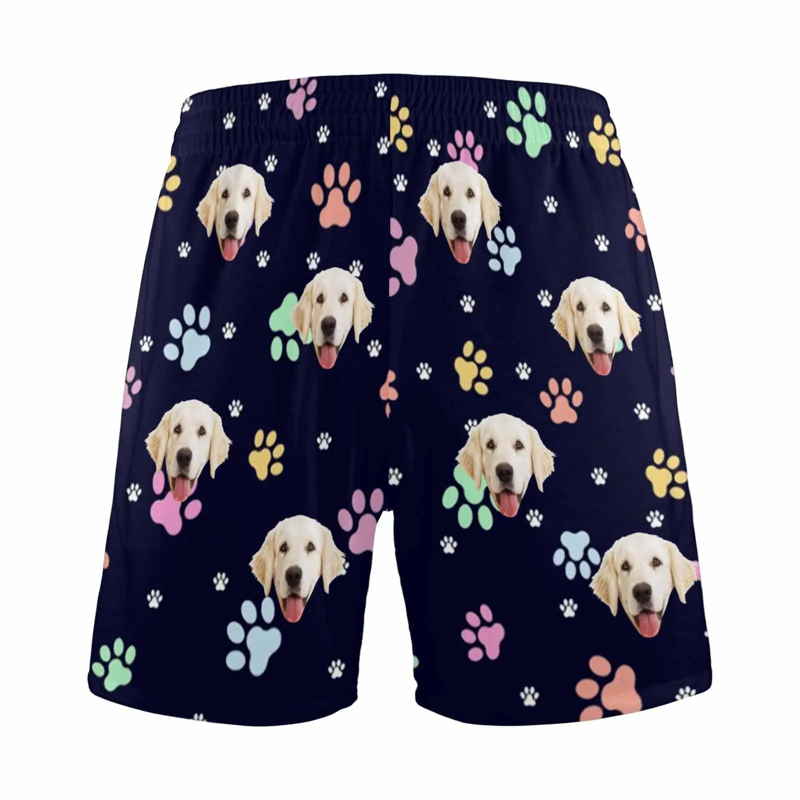 Custom Face Men's Pajama Shorts Personalized Paw Print Sleepwear Shorts