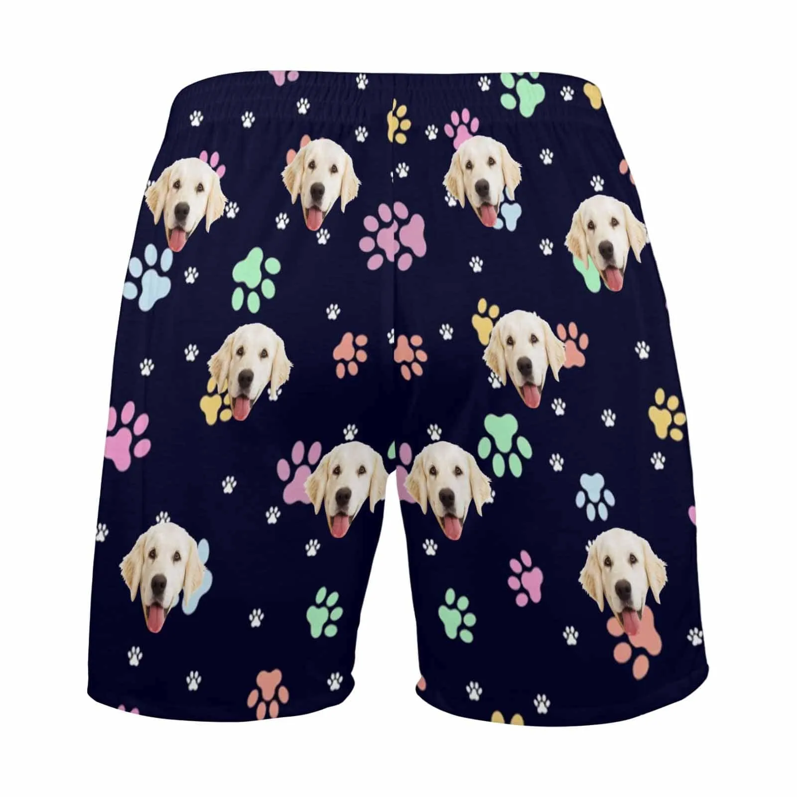 Custom Face Men's Pajama Shorts Personalized Paw Print Sleepwear Shorts