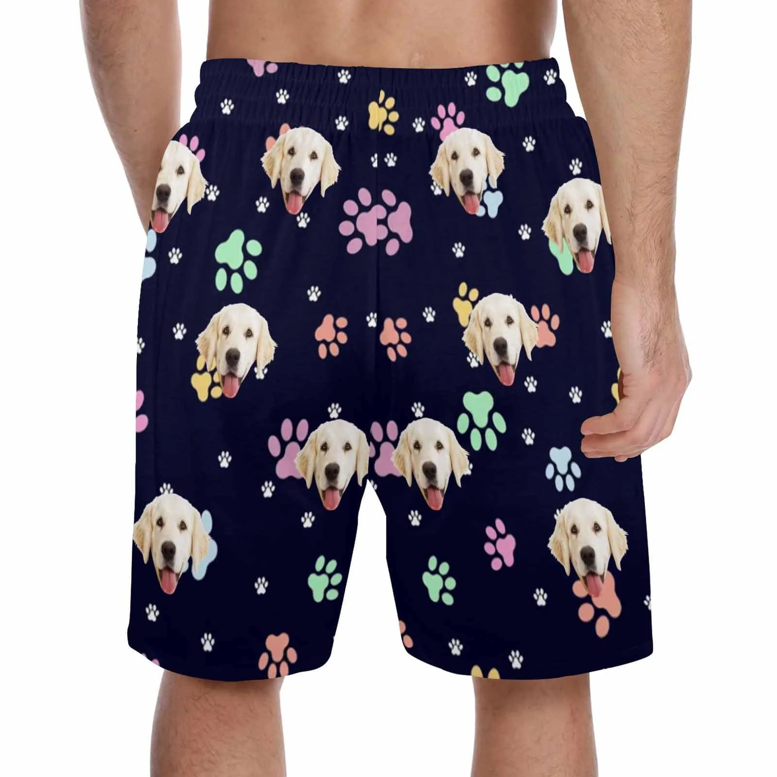 Custom Face Men's Pajama Shorts Personalized Paw Print Sleepwear Shorts