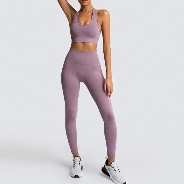 Cut Girls Seamless Women Gym Set - Sportswear 2 Piece Exercise Leggings Padded   Sports Bras - Women Sports Suits (D24)(BAP)(TBL)