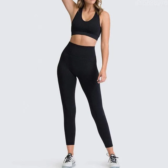 Cut Girls Seamless Women Gym Set - Sportswear 2 Piece Exercise Leggings Padded   Sports Bras - Women Sports Suits (D24)(BAP)(TBL)