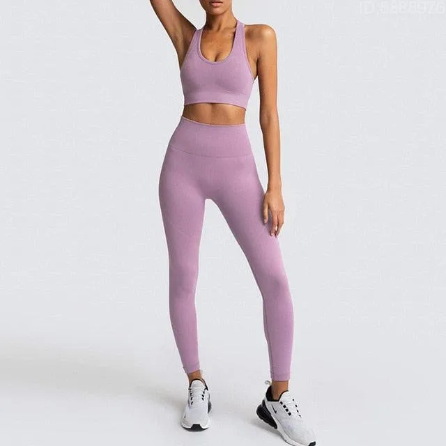 Cut Girls Seamless Women Gym Set - Sportswear 2 Piece Exercise Leggings Padded   Sports Bras - Women Sports Suits (D24)(BAP)(TBL)