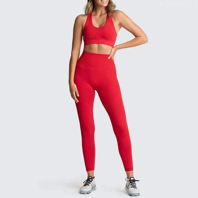 Cut Girls Seamless Women Gym Set - Sportswear 2 Piece Exercise Leggings Padded   Sports Bras - Women Sports Suits (D24)(BAP)(TBL)