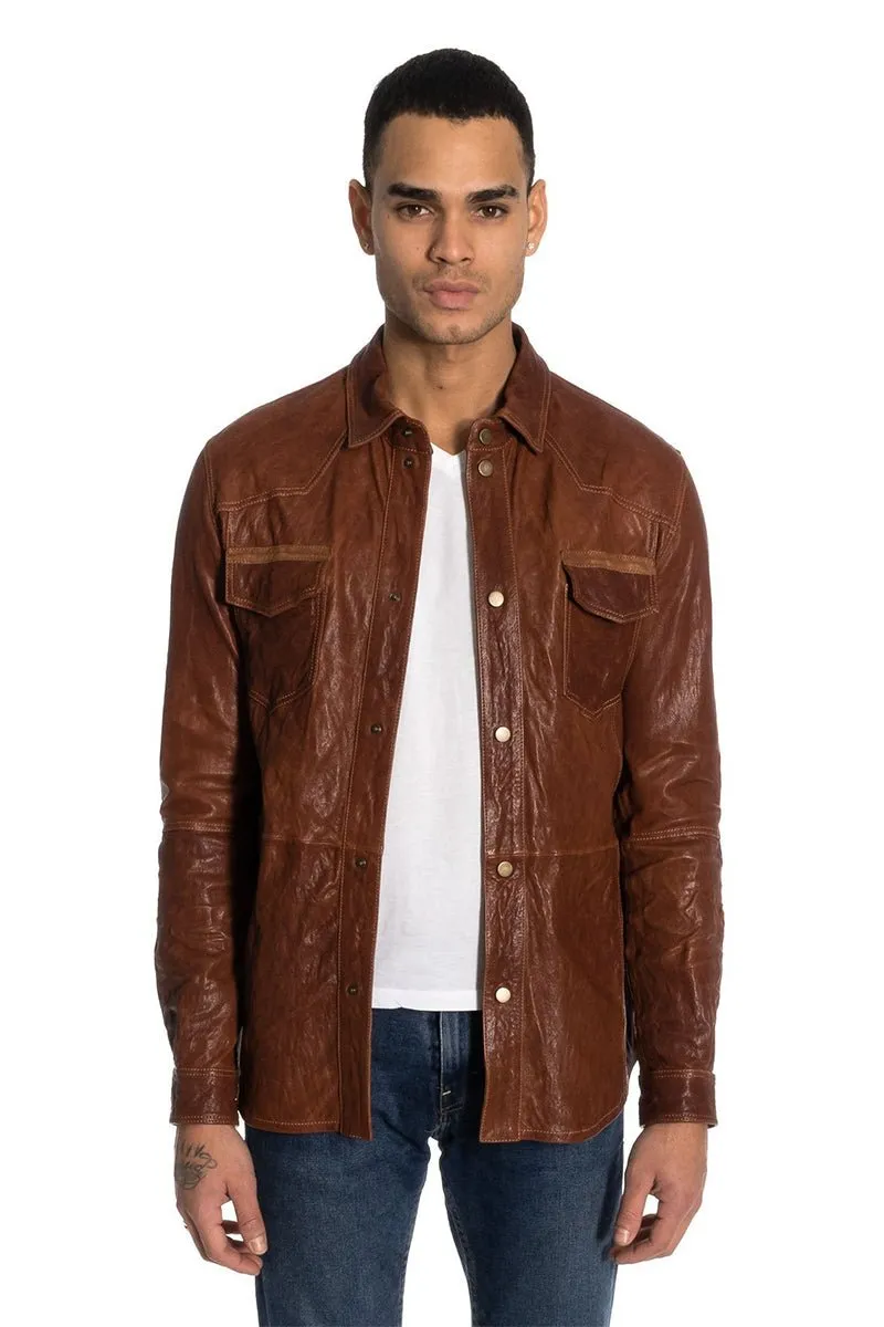 Dash Men's Leather Shirt - Brandy