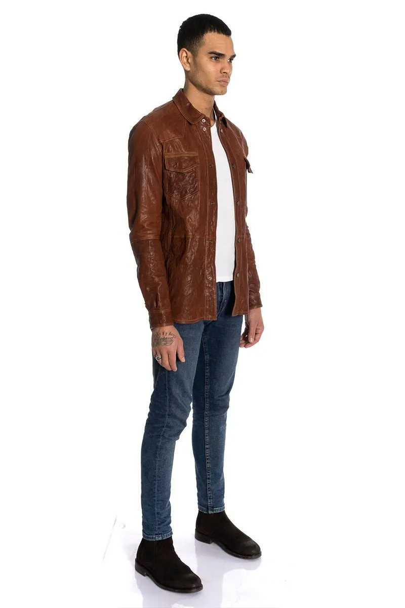 Dash Men's Leather Shirt - Brandy