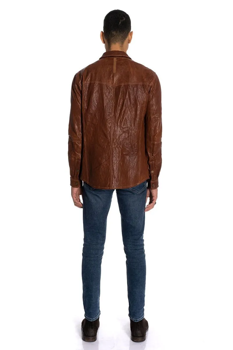 Dash Men's Leather Shirt - Brandy