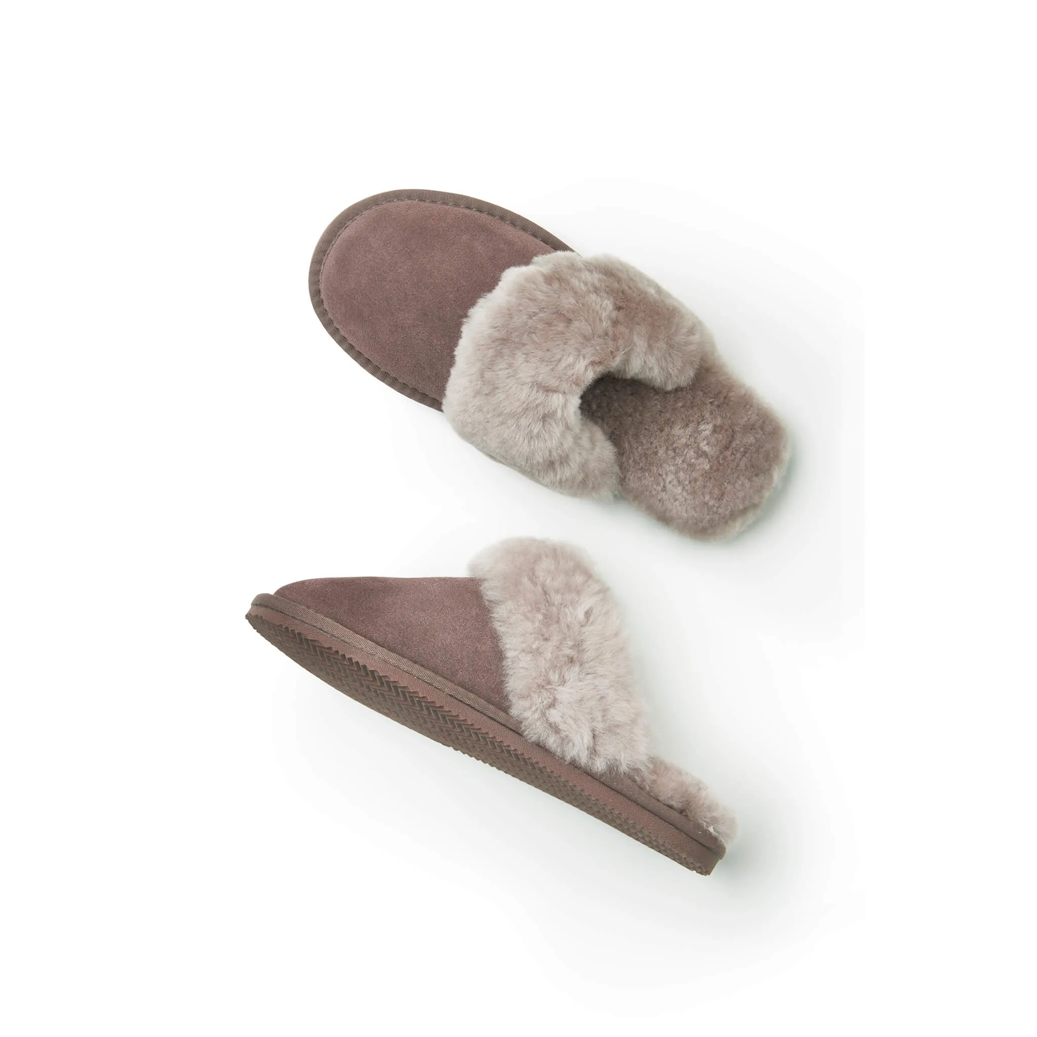 Dolly Truffle Grey Sheepskin Mule Slippers