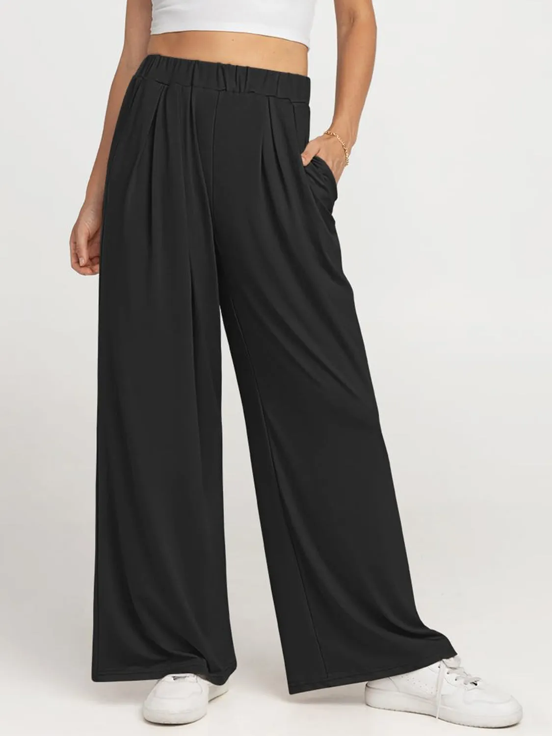 Elastic Waist Wide Leg Pants | Loungewear