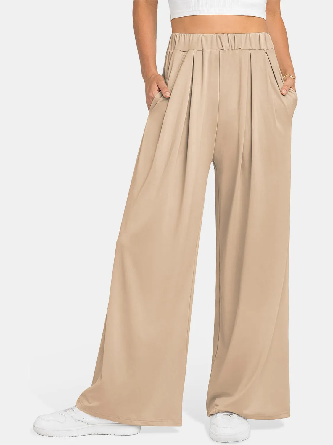 Elastic Waist Wide Leg Pants | Loungewear