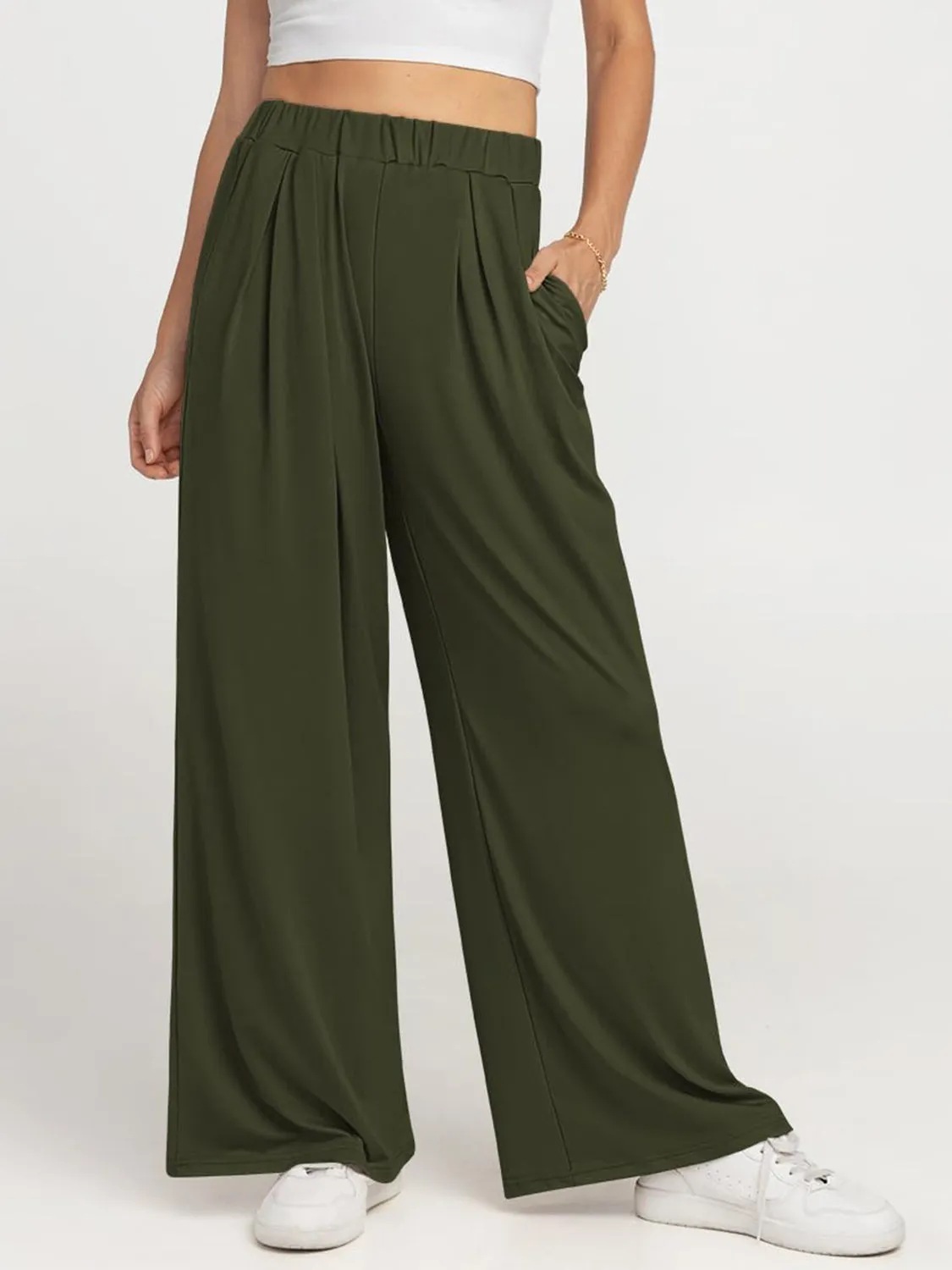 Elastic Waist Wide Leg Pants | Loungewear