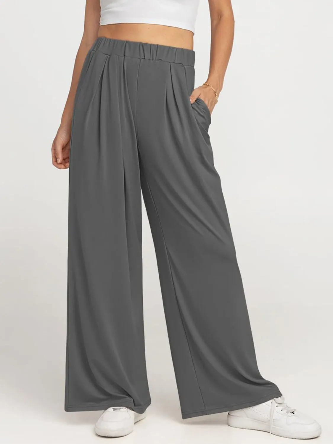 Elastic Waist Wide Leg Pants | Loungewear