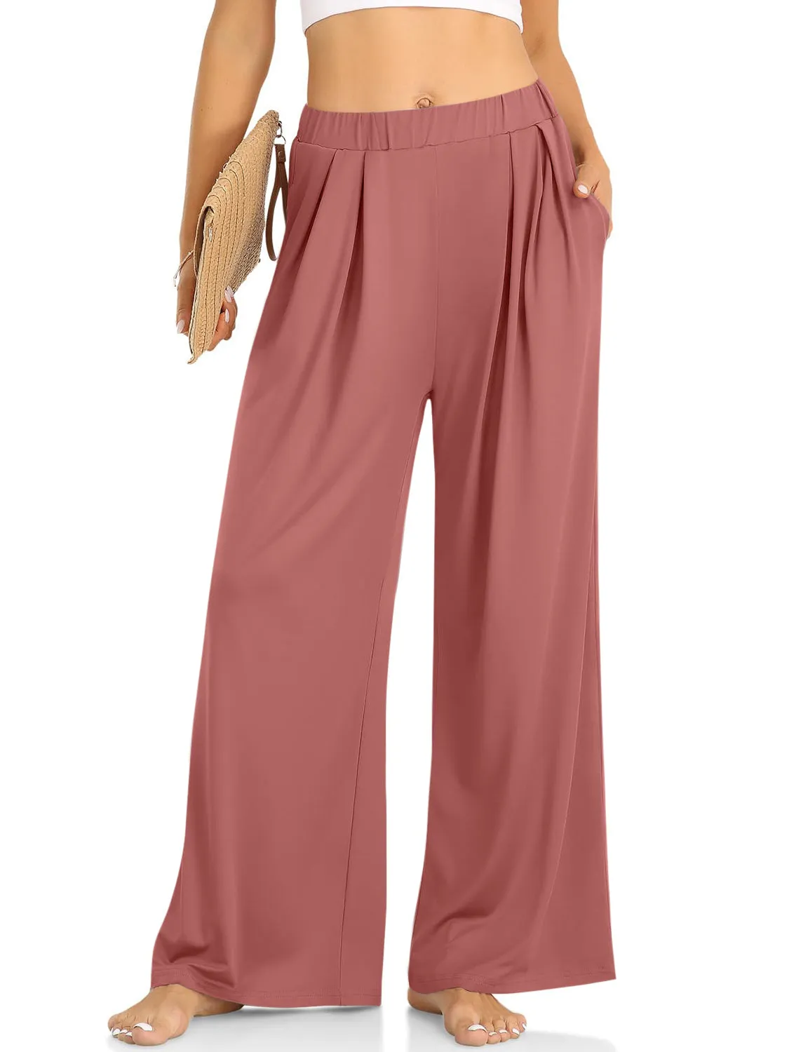 Elastic Waist Wide Leg Pants | Loungewear