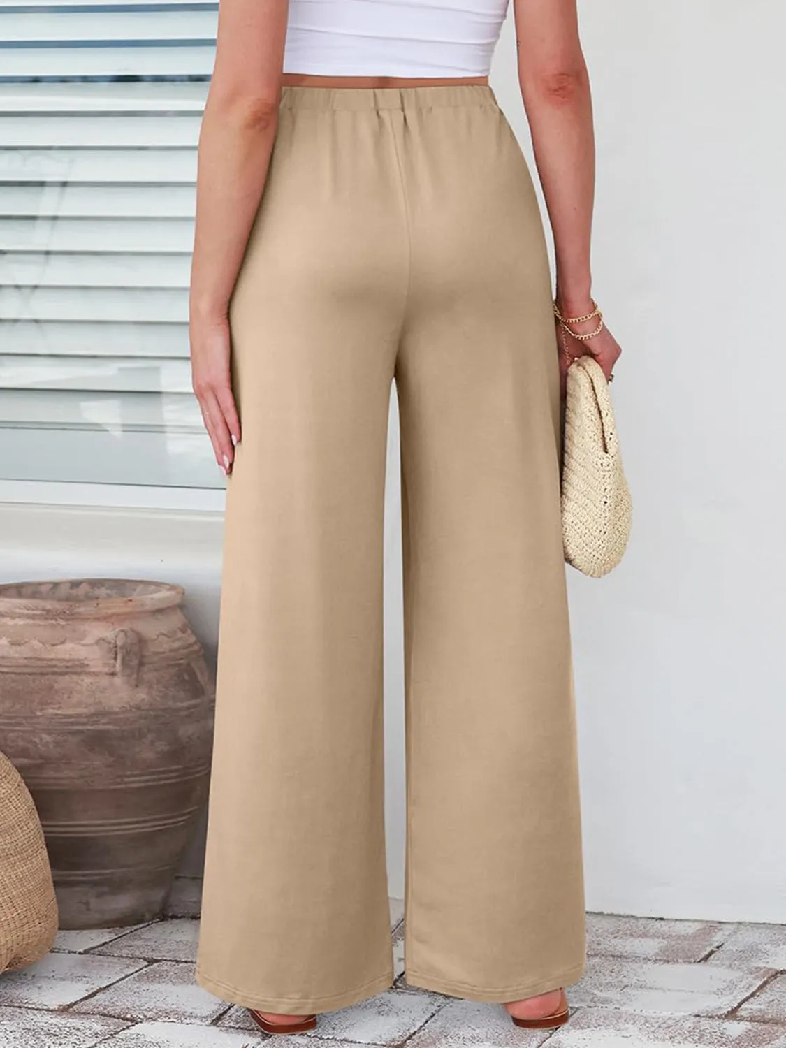 Elastic Waist Wide Leg Pants | Loungewear