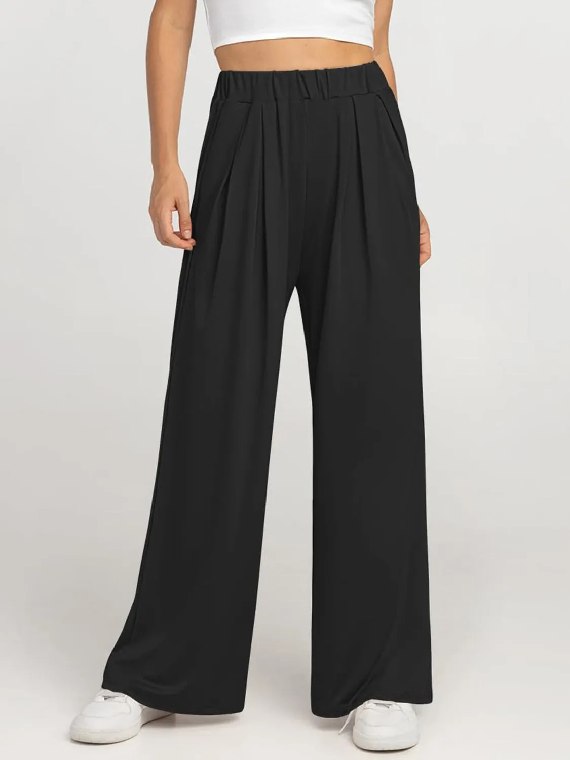 Elastic Waist Wide Leg Pants | Loungewear