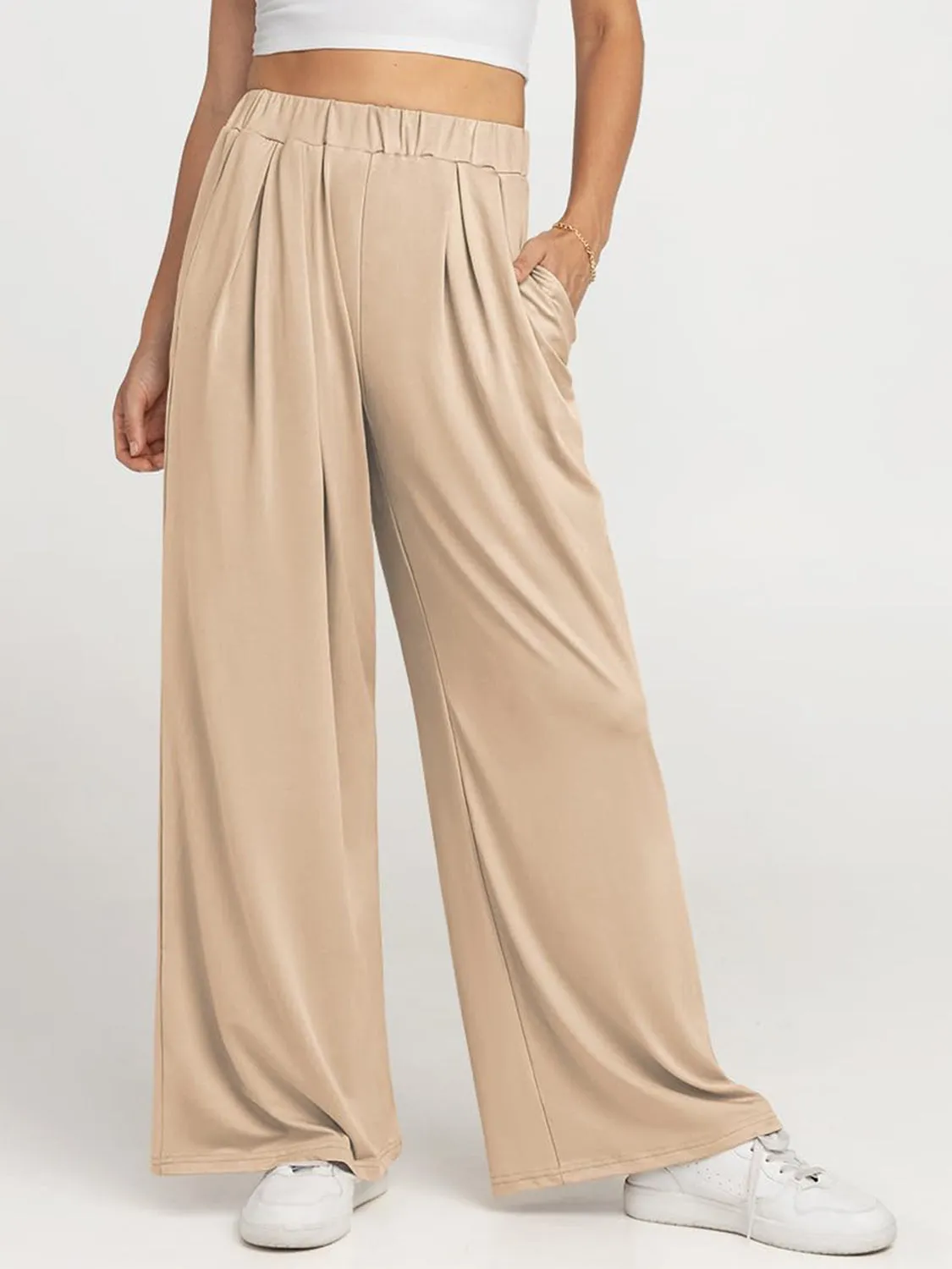 Elastic Waist Wide Leg Pants | Loungewear