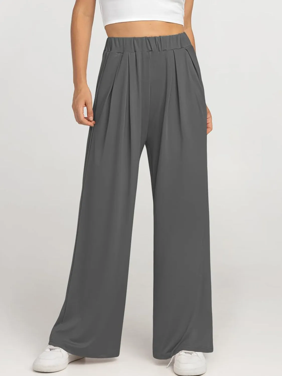 Elastic Waist Wide Leg Pants | Loungewear