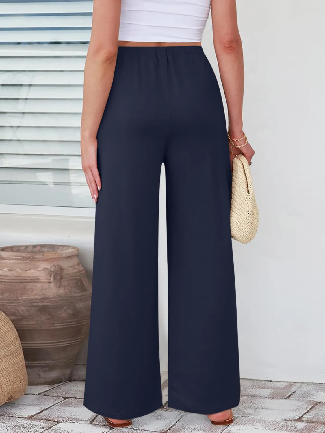 Elastic Waist Wide Leg Pants | Loungewear