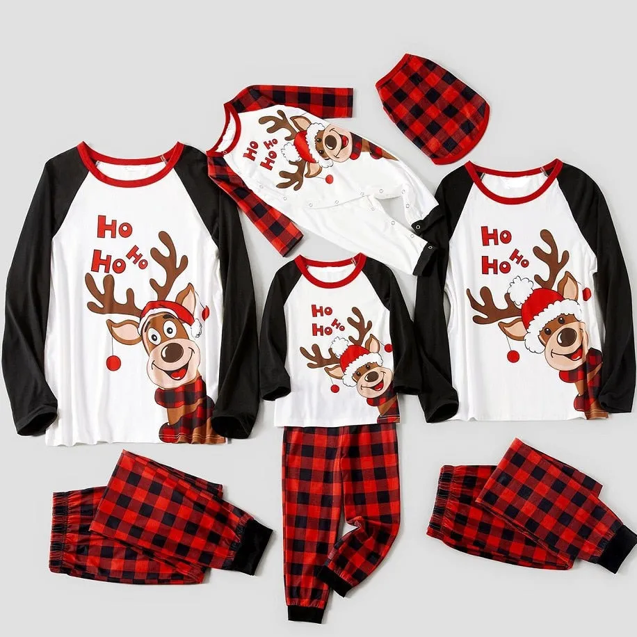 Family Matching Pajama Set Reindeer Plaid Sleepwear Christmas