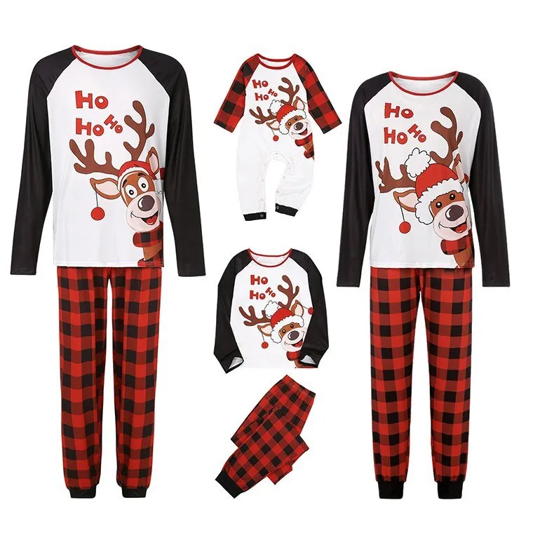 Family Matching Pajama Set Reindeer Plaid Sleepwear Christmas