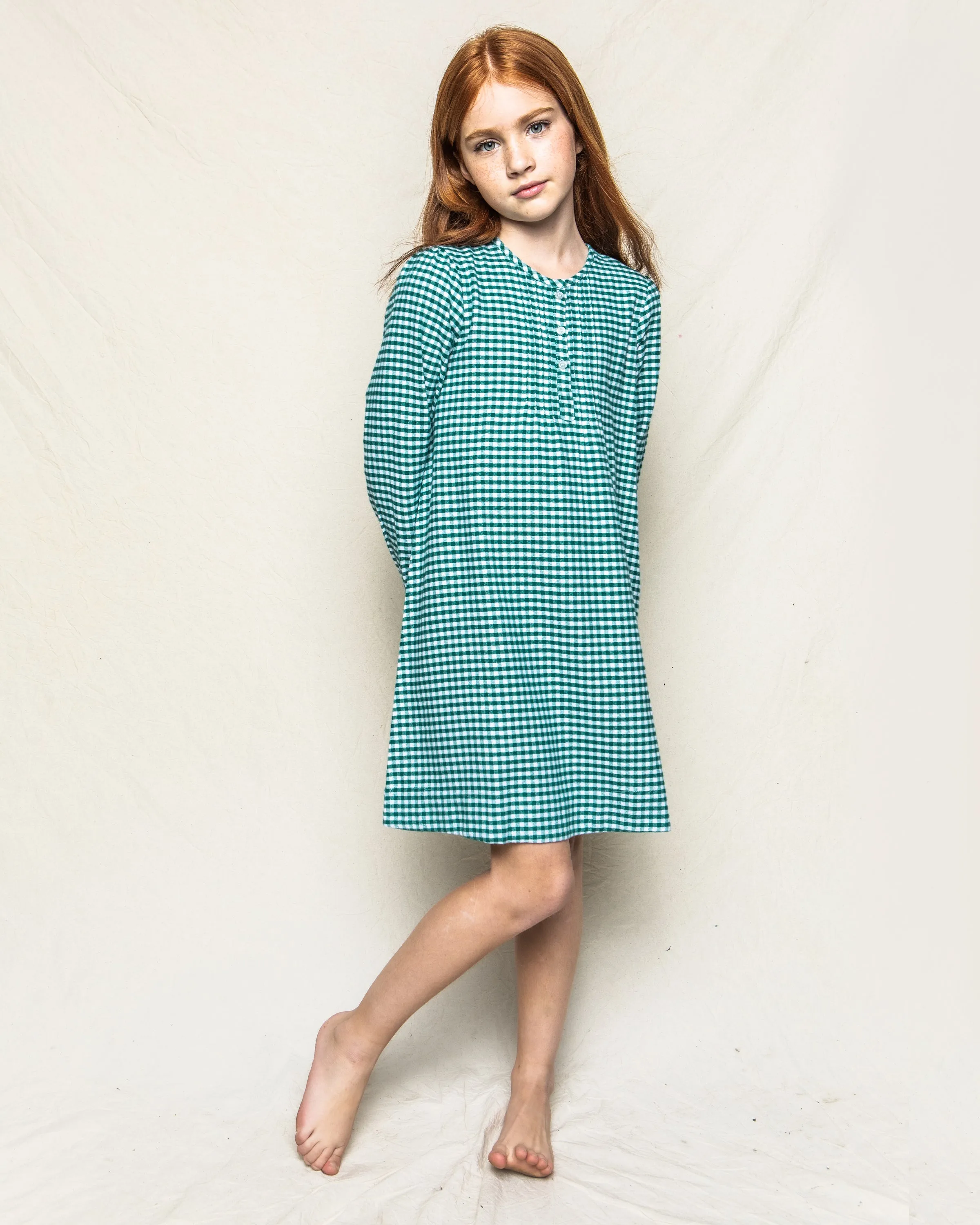 Girl Green Gingham Flannel Beatrice Nightgown