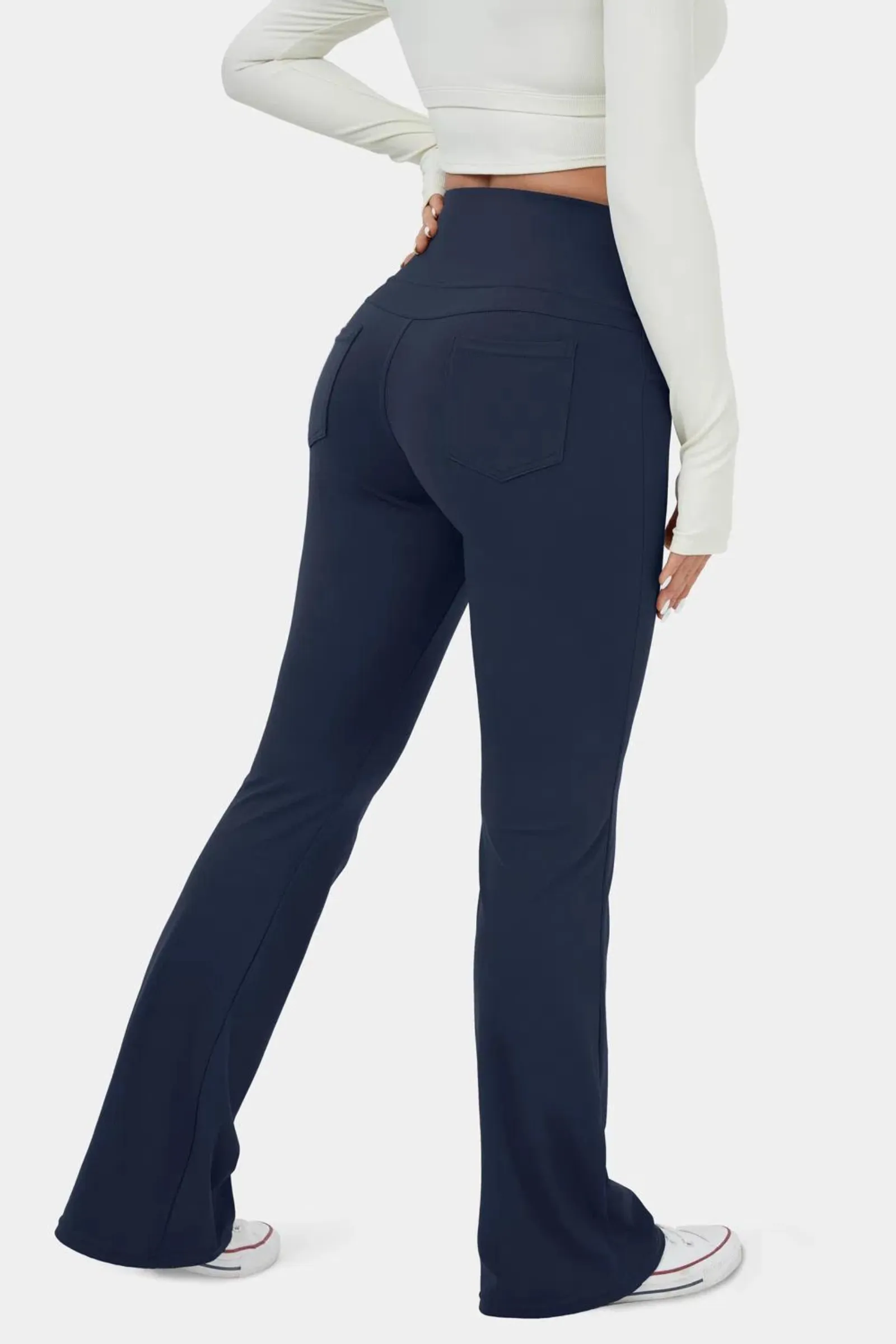 High-Waisted Flare Yoga Leggings- Navy