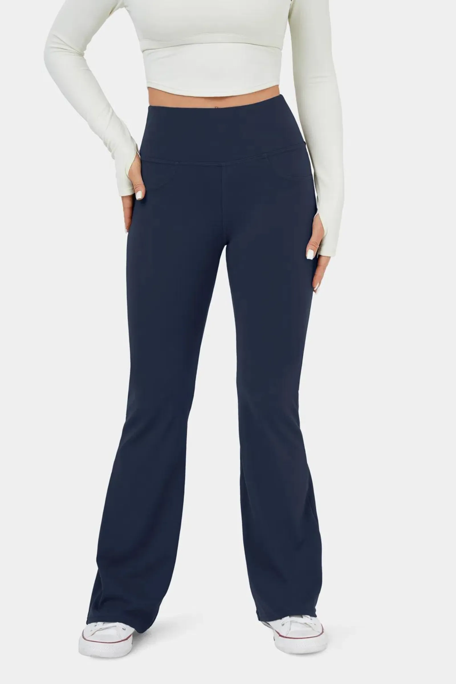 High-Waisted Flare Yoga Leggings- Navy