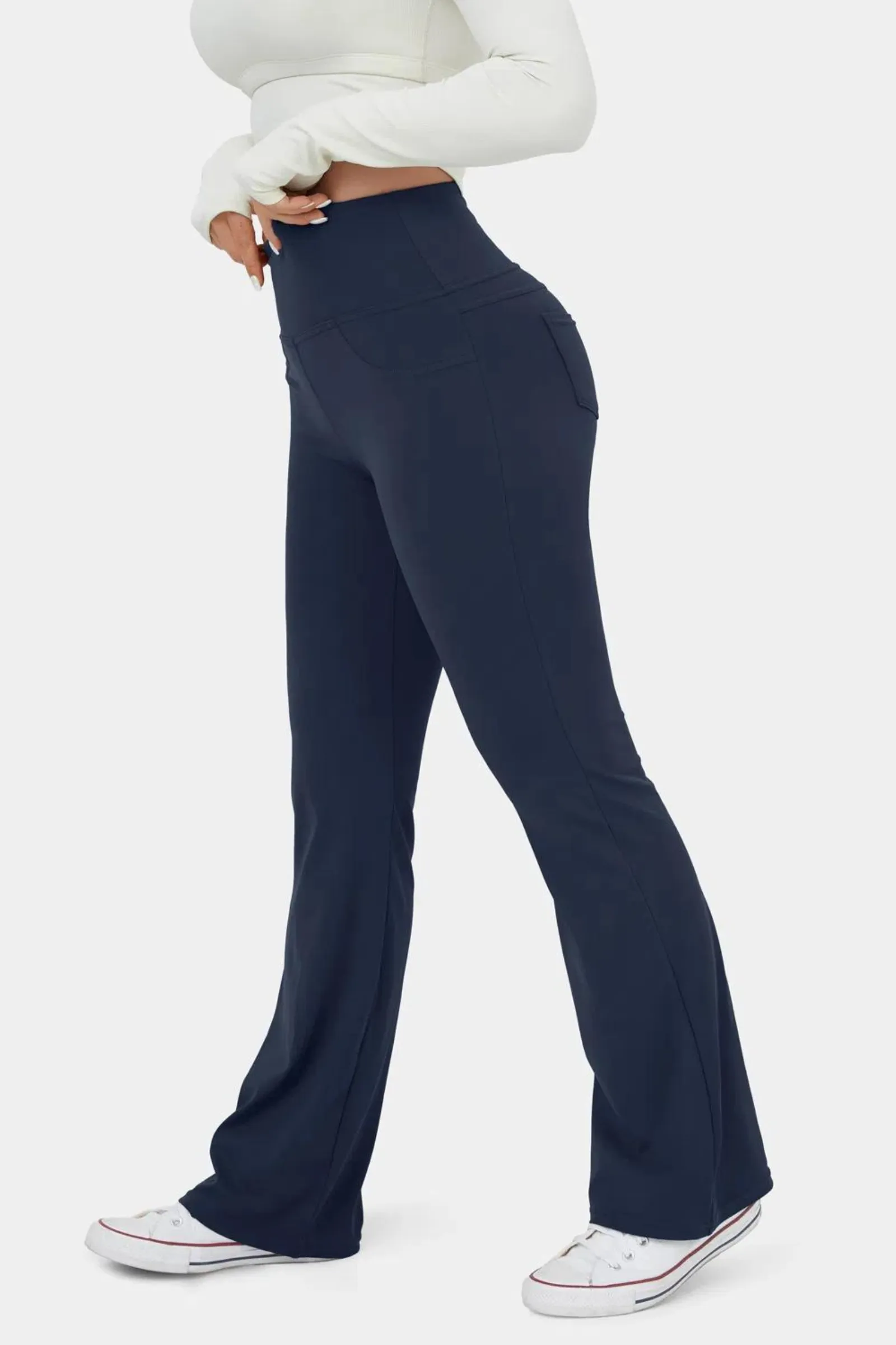 High-Waisted Flare Yoga Leggings- Navy